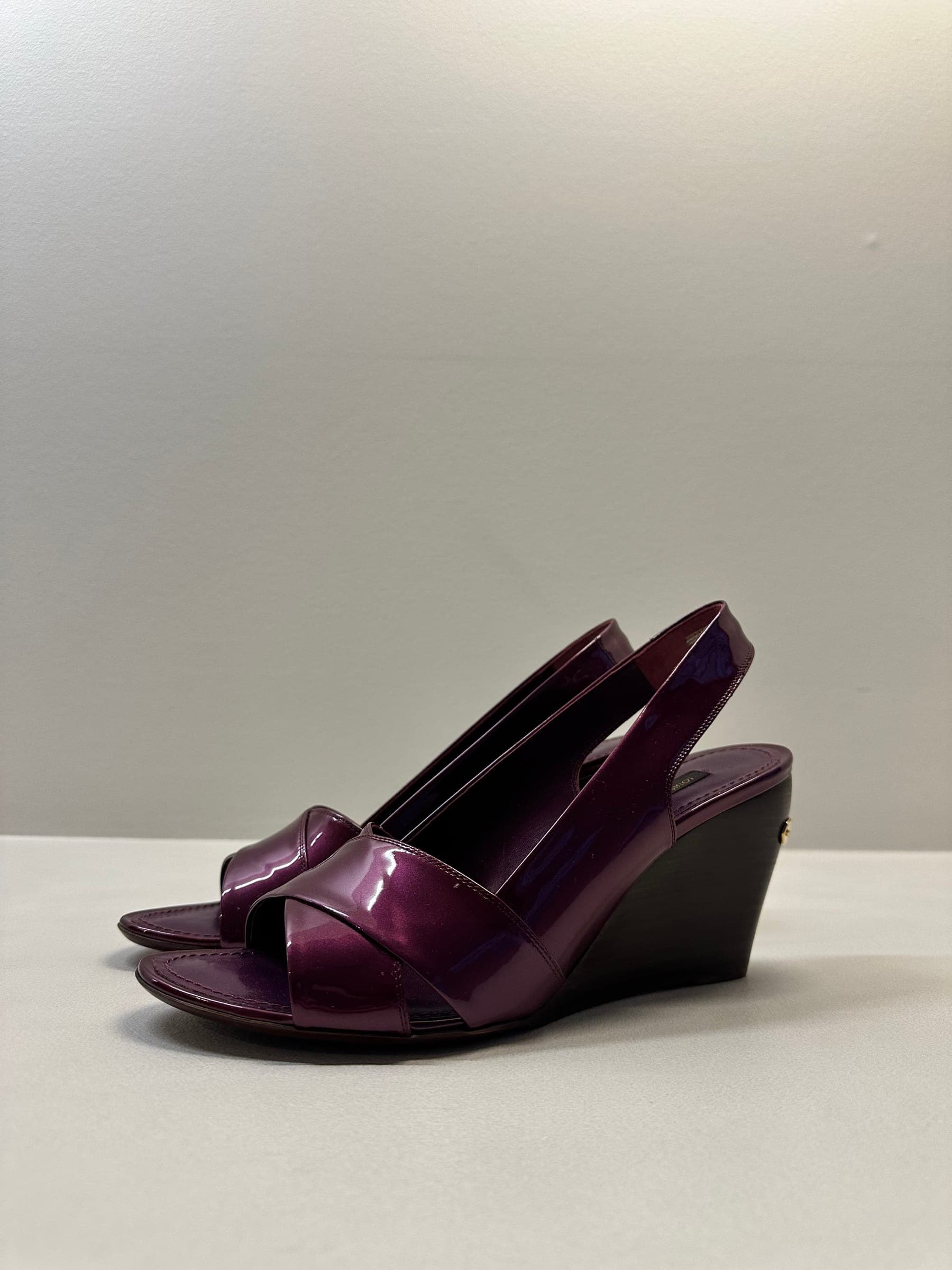 Louis Vuitton Patent Leather Wooden Wedge Heels